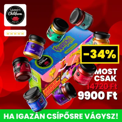 Kívánchili chili válogatás 8 különböző Sárréti ChiliFarm termék egy dobozban